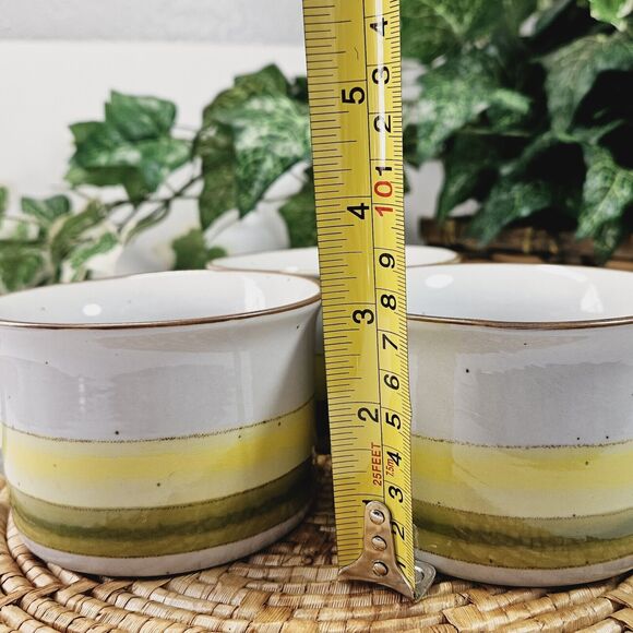 Vintage Stoneware Sunrise Set 3 Yellow Green Speckled Glaze Mug Coffee Tea Soup - Picture 10 of 11